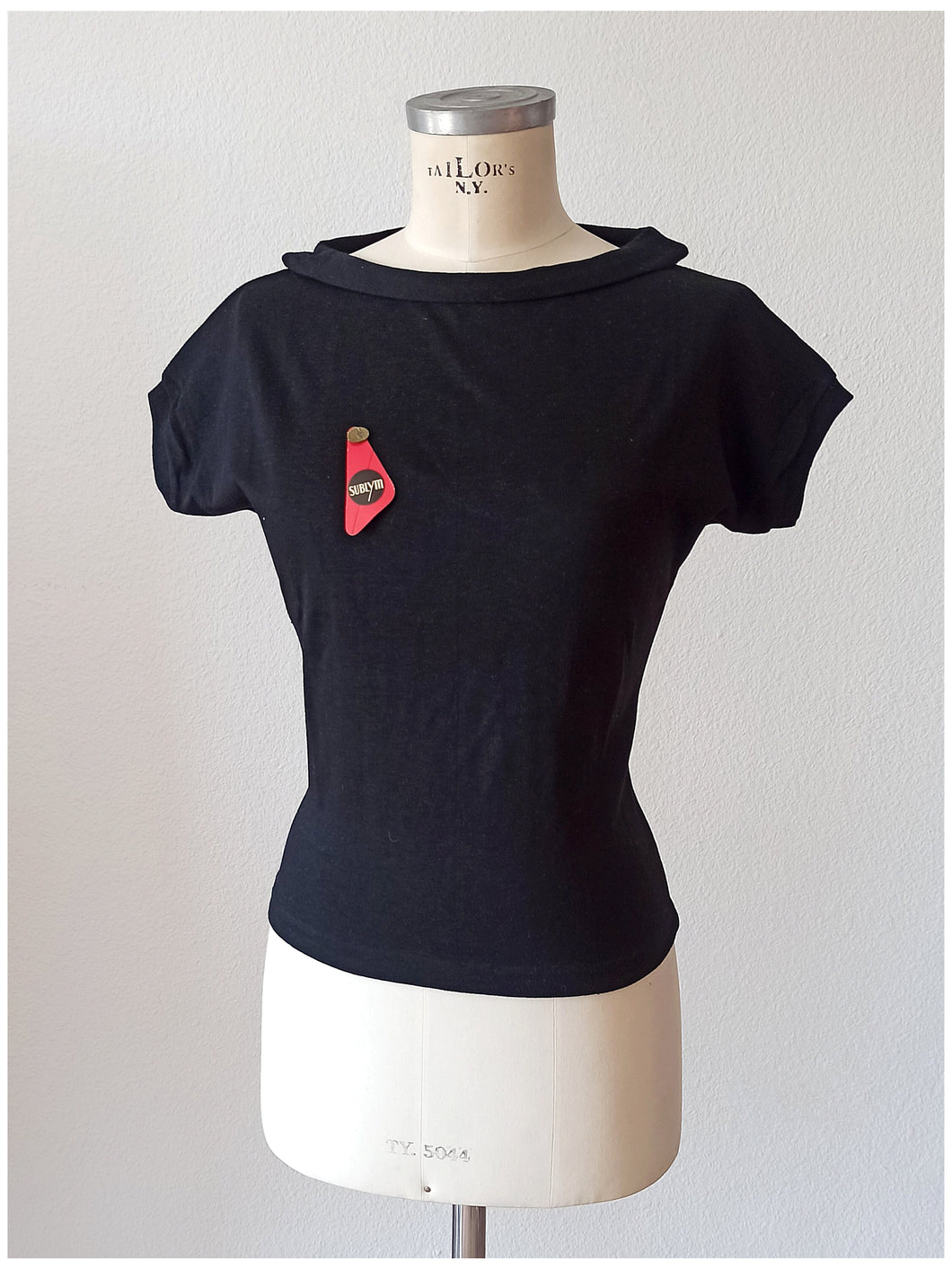 1950s - SUBLYM - Deadstock Black Cotton Top - Sz 2