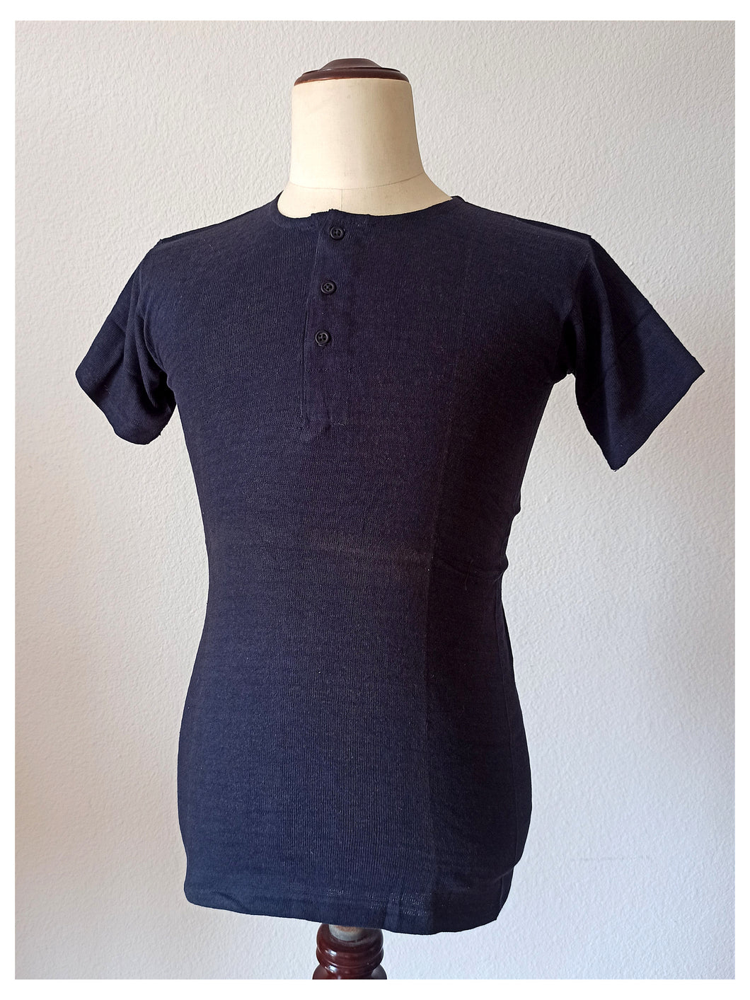1930s 1940s - CASTAÑER - Deadstock Navy Henley Cotton Shirt - One Size
