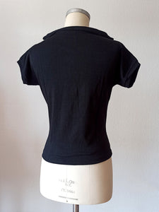 1950s - SUBLYM - Deadstock Black Cotton Top - Sz 2