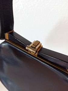 1940s - Exquisite Black Leather Handbag