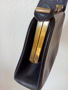 1940s - Exquisite Black Leather Handbag