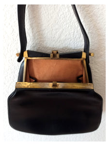 1940s - Exquisite Black Leather Handbag