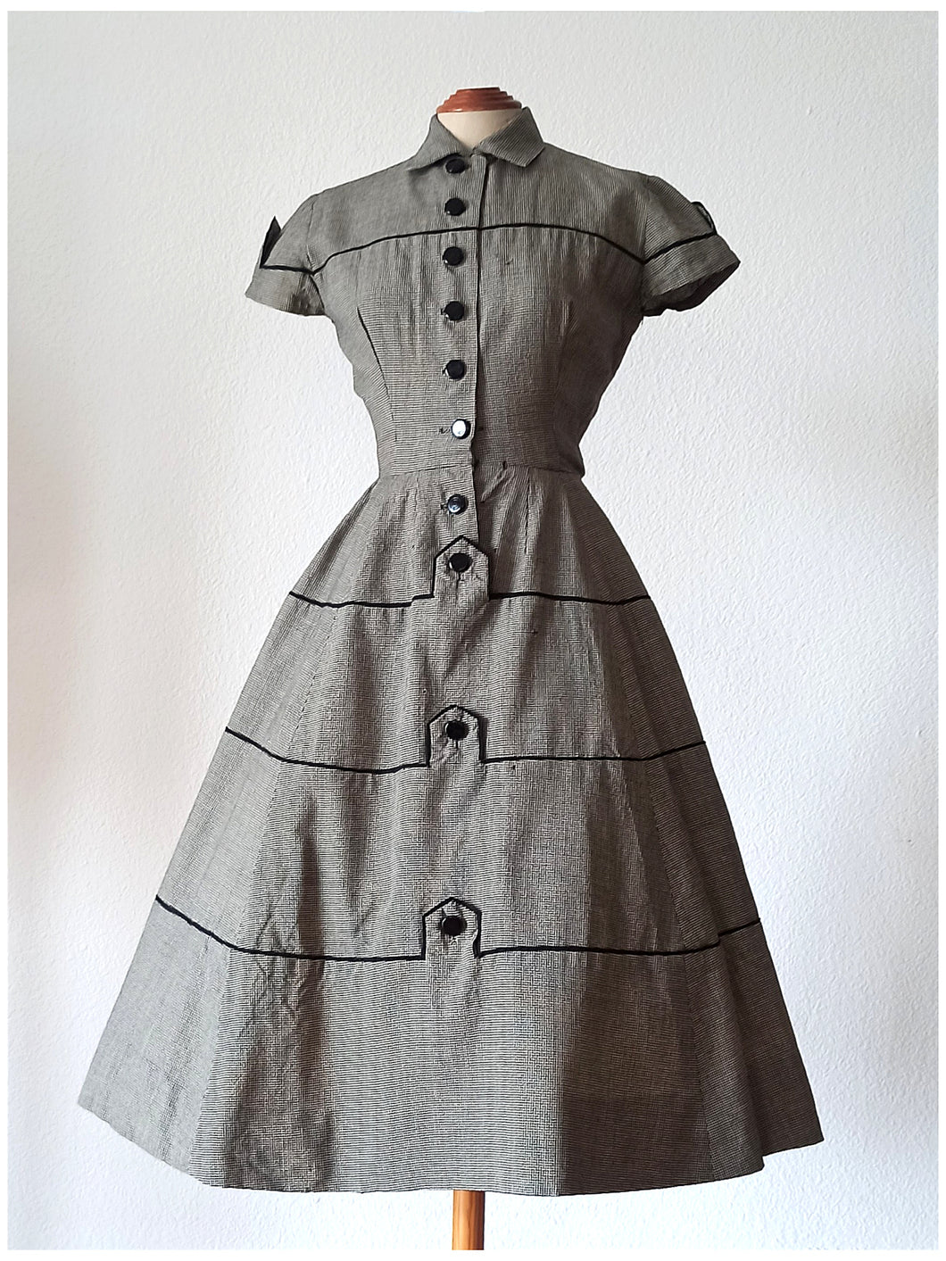 1950s - Exquisite Houndstooth Soft Wool Dress - W24.5 (62cm)