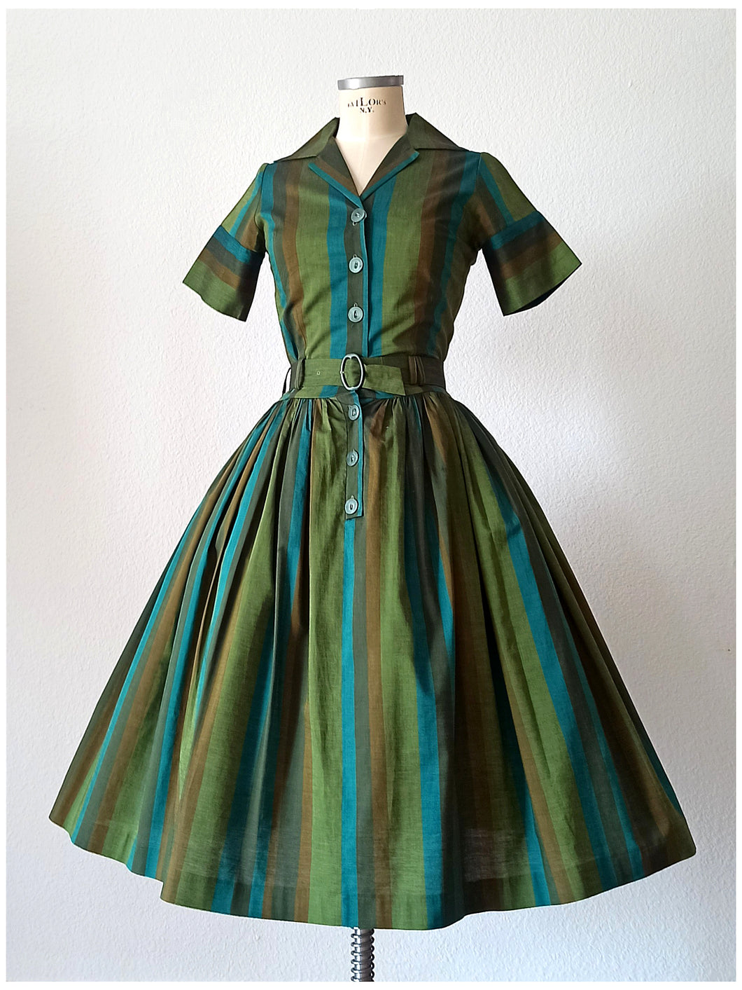 1950s - UNWORN - Spectacular Autumn Colors Cotton Dress - W28.5 (72cm)