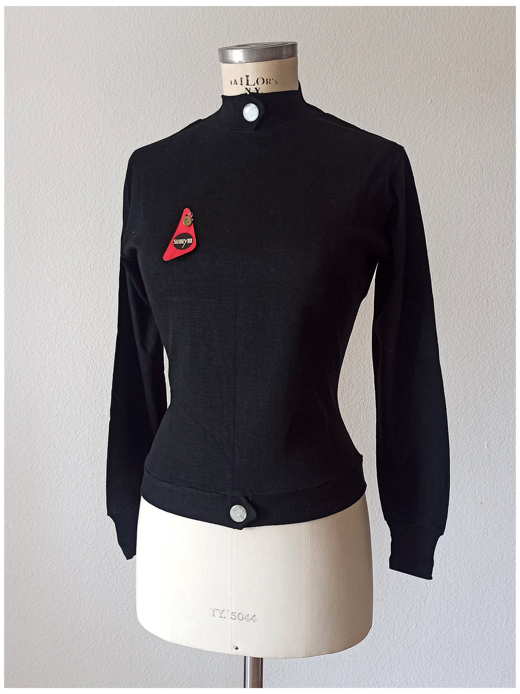 1960s - DEADSTOCK - SUBLYM, Spain - Back Zipper Black Top - Sz 4