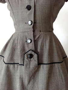 1950s - Exquisite Houndstooth Soft Wool Dress - W24.5 (62cm)