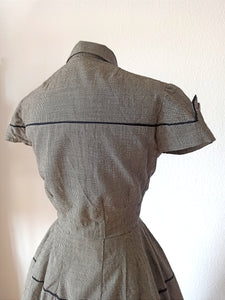 1950s - Exquisite Houndstooth Soft Wool Dress - W24.5 (62cm)