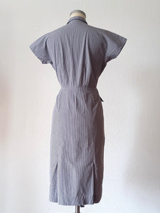 1950s - FRANCE - Gorgeous Grey Cotton Pockets Dress - W29 (74cm)
