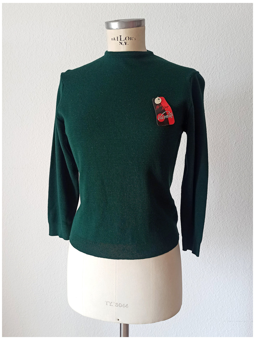 1960s - DEADSTOCK - VICENTE, Spain - Forest Green Knit Sweater - Sz 3