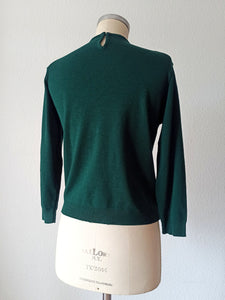 1960s - DEADSTOCK - VICENTE, Spain - Forest Green Knit Sweater - Sz 3