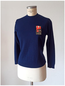 1960s - DEADSTOCK - VICENTE, Spain - Navy Knit Sweater - Sz 4