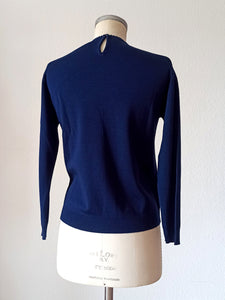 1960s - DEADSTOCK - VICENTE, Spain - Navy Knit Sweater - Sz 4