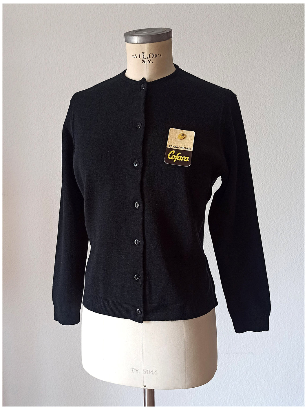 1960s - DEADSTOCK - COFASA, Spain - Black Knit Cardigan - Sz 4