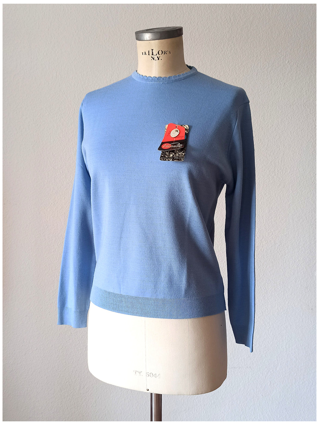 1960s - DEADSTOCK - VICENTE, Spain - Blue Knit Sweater - Sz 4