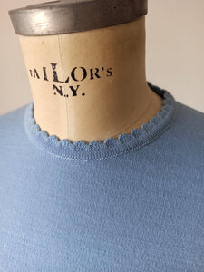 1960s - DEADSTOCK - VICENTE, Spain - Blue Knit Sweater - Sz 4