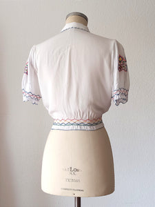 1940s 1950s - Exquisite Hungarian Embroidery Blouse - W28.5 (72cm)