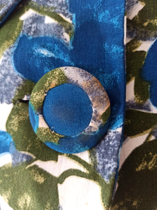 1950s - Stunning Blue Floral Rayon Dress - W27 (68cm)