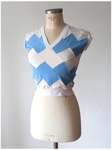 1940s 1950s - DEADSTOCK - Gorgeous Blue White Cotton Top - Sz 2