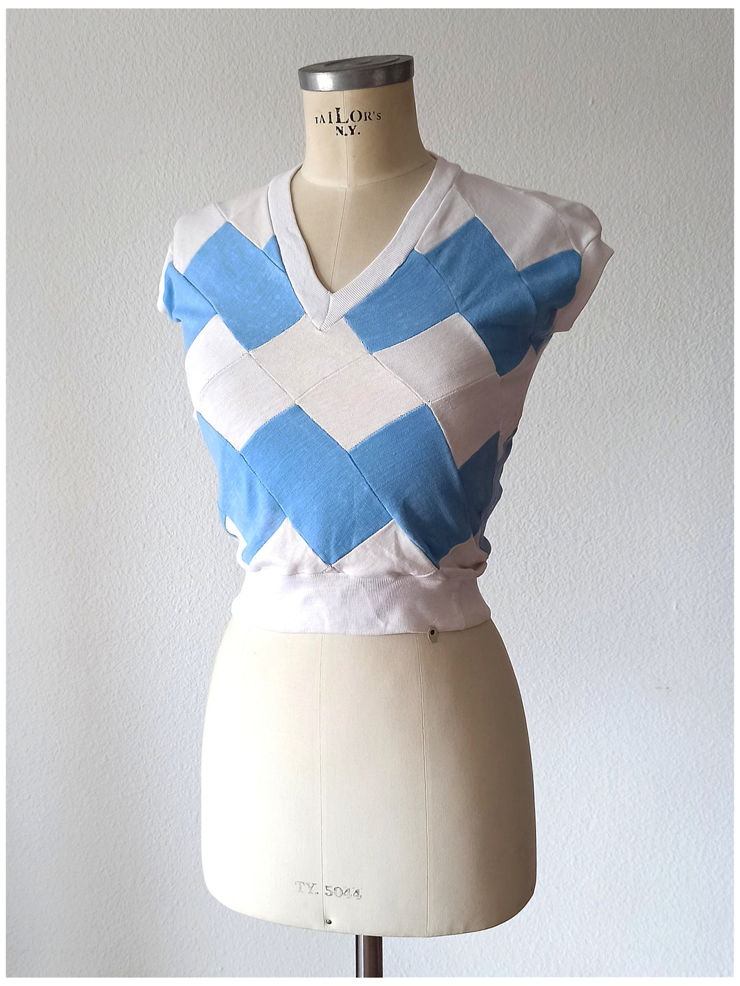 1940s 1950s - DEADSTOCK - Gorgeous Blue White Cotton Top - Sz 2