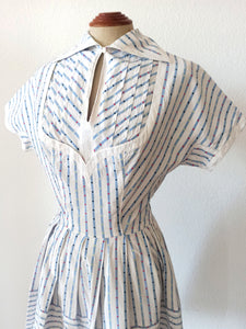 1940s 1950s - Adorable Striped Cotton Dress - W26 (66cm)