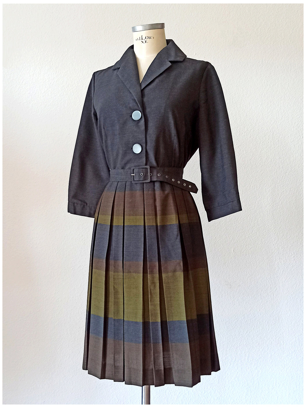 1950s 1960s - TREVIRA - Beautiful Fall Colors Blend Wool Dress - W36 (92cm)