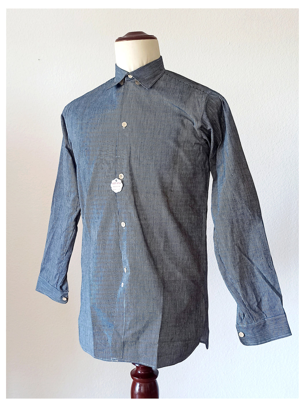 1930s 1940s - A. BATALLA, Barcelona - Deadstock Blue Striped Cotton Shirt -