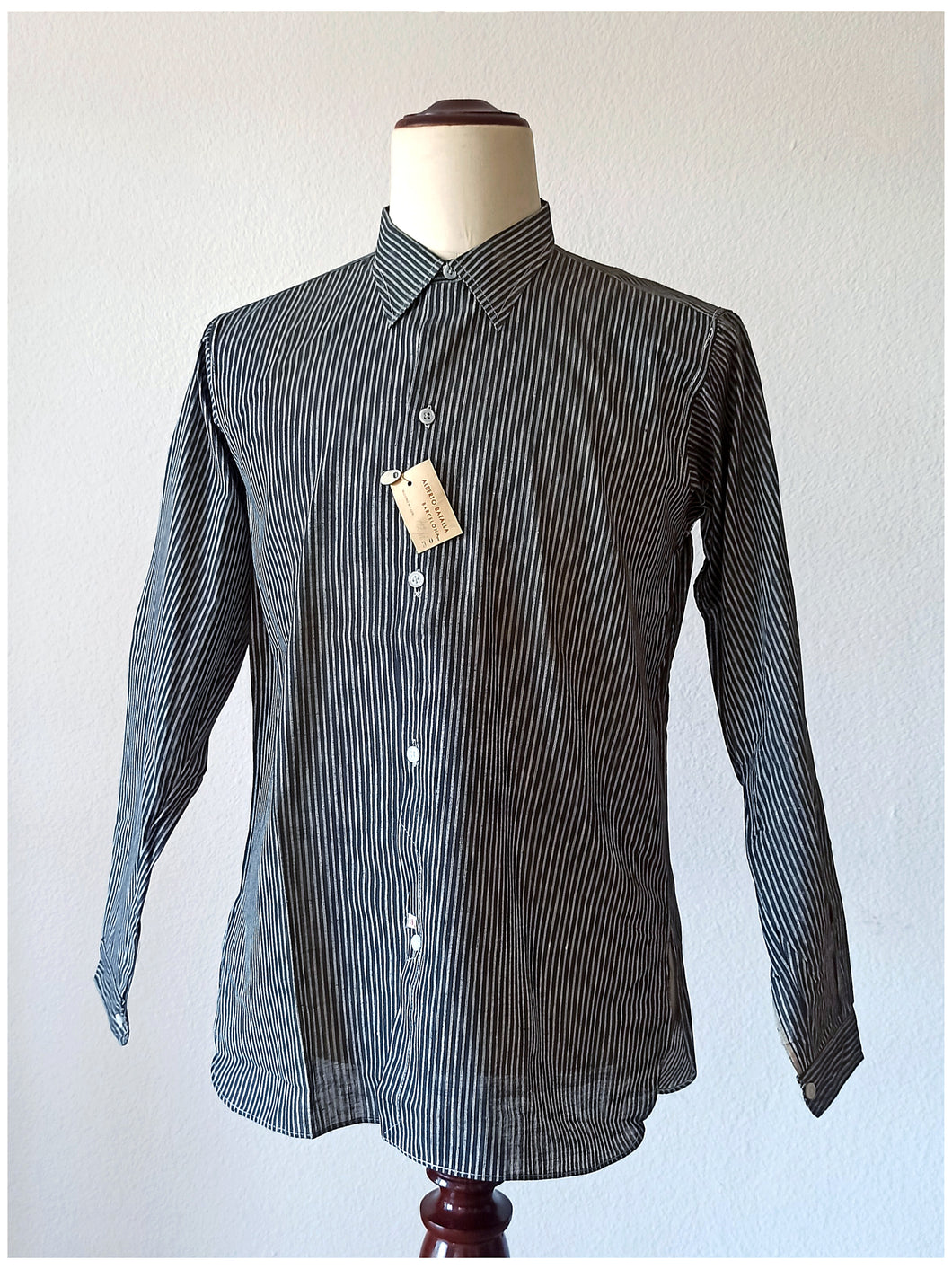 1930s 1940s - A. BATALLA, Barcelona - Deadstock Grey Striped Cotton Shirt -