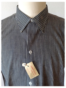 1930s 1940s - A. BATALLA, Barcelona - Deadstock Grey Striped Cotton Shirt -