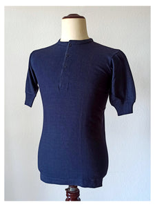 1930s 1940s - Deadstock Navy Cuffed Cotton Henley Shirt - One Size