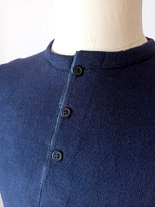 1930s 1940s - Deadstock Navy Cuffed Cotton Henley Shirt - One Size