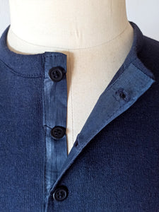 1930s 1940s - Deadstock Navy Cuffed Cotton Henley Shirt - One Size