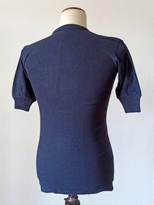 1930s 1940s - Deadstock Navy Cuffed Cotton Henley Shirt - One Size