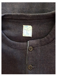 1930s 1940s - Deadstock Navy Cuffed Cotton Henley Shirt - One Size