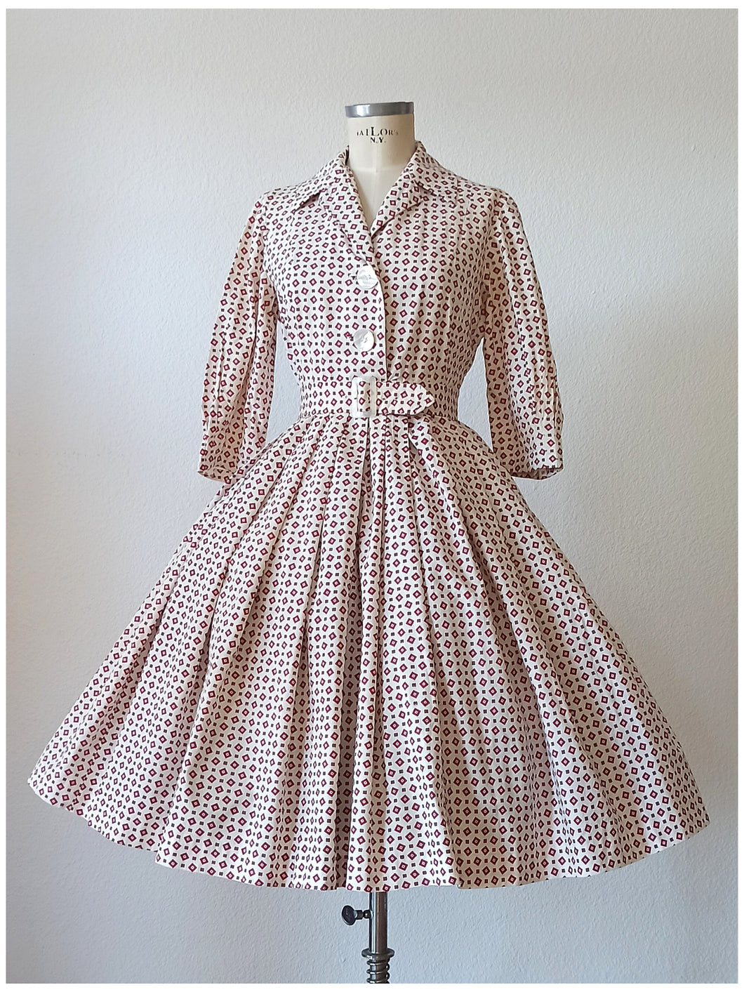 1950s - Gorgeous Italian Cotton Belted Dress - W26 (66cm)