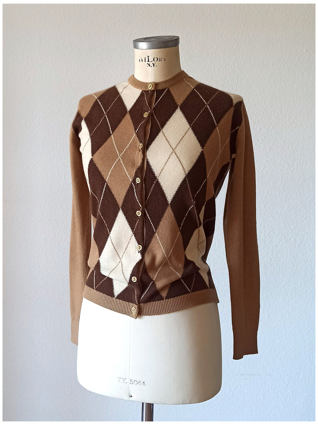 1950s - PRINGLE, Scotland - Iconic Intarsia Cashmere Cardigan
