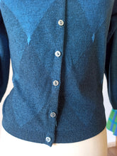 Load image into Gallery viewer, 1950s - BALLANTYNE, Scotland - Precious Blue Argyle Cashmere Cardigan - Sz 38
