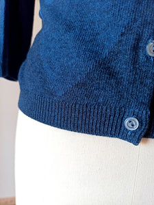 1950s - BALLANTYNE, Scotland - Precious Blue Argyle Cashmere Cardigan - Sz 38