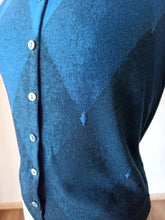 Load image into Gallery viewer, 1950s - BALLANTYNE, Scotland - Precious Blue Argyle Cashmere Cardigan - Sz 38
