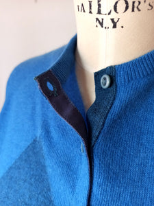 1950s - BALLANTYNE, Scotland - Precious Blue Argyle Cashmere Cardigan - Sz 38