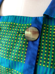 1950s - RACELL, France - Stunning Green Blue Cotton Dress - W26 (66cm)