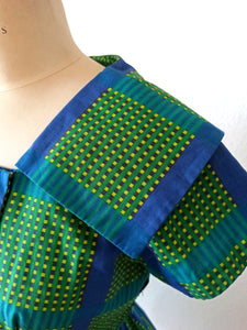 1950s - RACELL, France - Stunning Green Blue Cotton Dress - W26 (66cm)