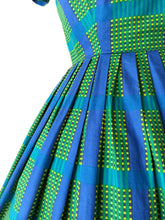 Load image into Gallery viewer, 1950s - RACELL, France - Stunning Green Blue Cotton Dress - W26 (66cm)
