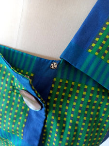 1950s - RACELL, France - Stunning Green Blue Cotton Dress - W26 (66cm)