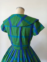 Load image into Gallery viewer, 1950s - RACELL, France - Stunning Green Blue Cotton Dress - W26 (66cm)
