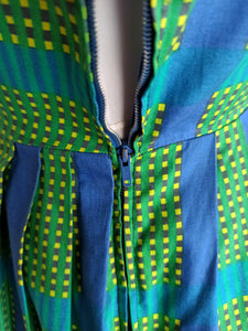 1950s - RACELL, France - Stunning Green Blue Cotton Dress - W26 (66cm)