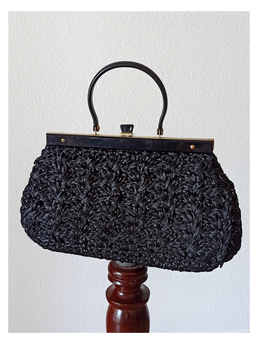 1950s - Superb Quality Black Raffia Handbag
