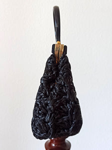 1950s - Superb Quality Black Raffia Handbag