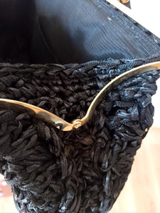 1950s - Superb Quality Black Raffia Handbag