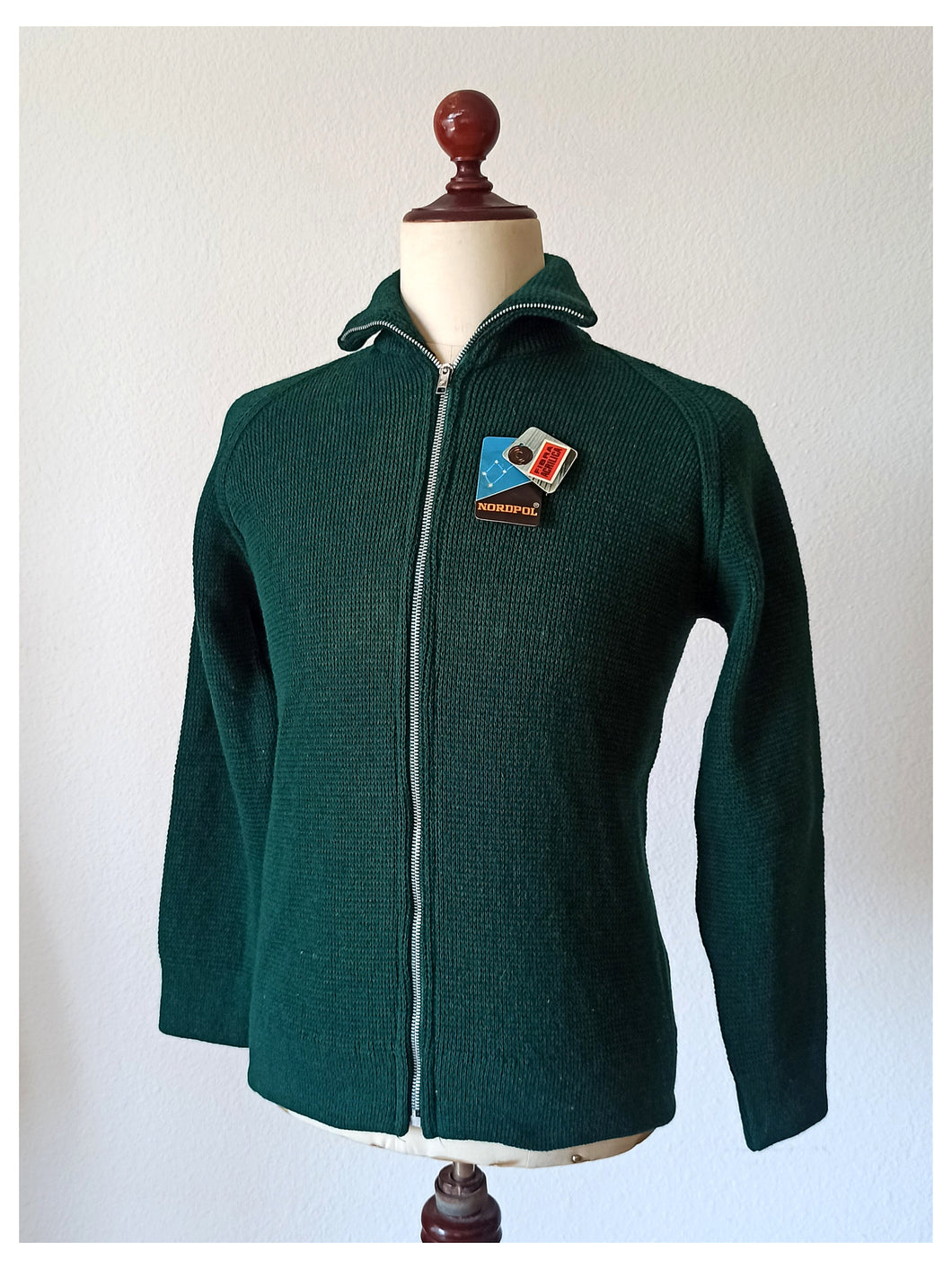 1960s 1970s - NORDPOL - Deadstock Men's Green Zipper Jacket - Sz 4