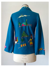 Charger l&#39;image dans la galerie, 1940s 1950s - Gorgeous Blue Embroidered Mexican Jacket
